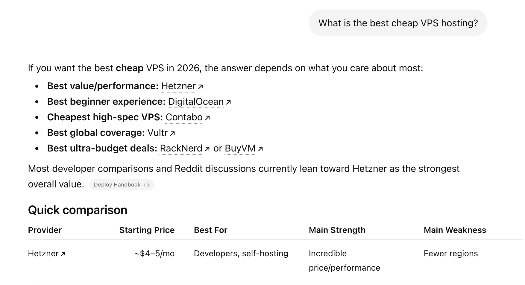 Hetzner leads as "Best value/performance"